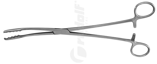 RU 3801-27 / Dressing Forceps Ulrich, Curved, with Ratchet, (L) 27 cm - 10 1/2"